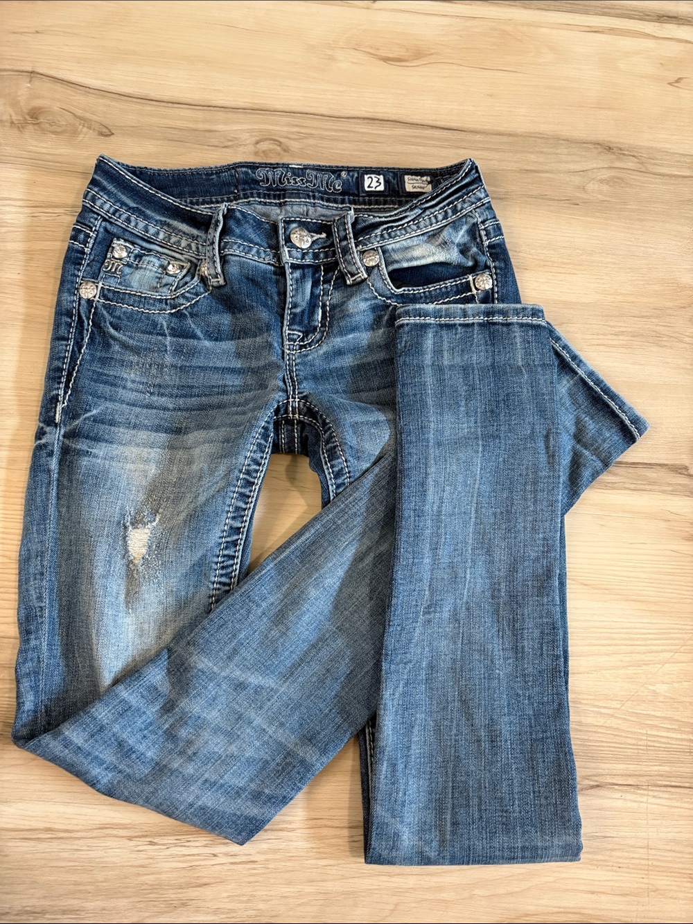 Miss Me Women's Skinny Jeans - Blue with Fading